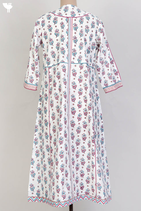 Cambric Cotton Pintucked Dress In Floral Block Print