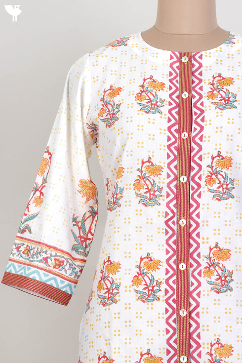 Cambric Cotton Button Down Kurta In Floral Block Print