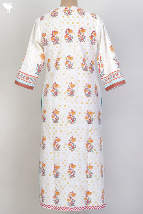 Cambric Cotton Button Down Kurta In Floral Block Print