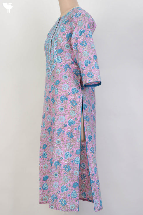 Cambric Cotton Kurta In Floral Block Print