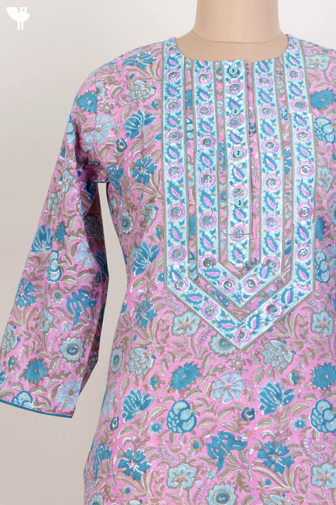 Cambric Cotton Kurta In Floral Block Print