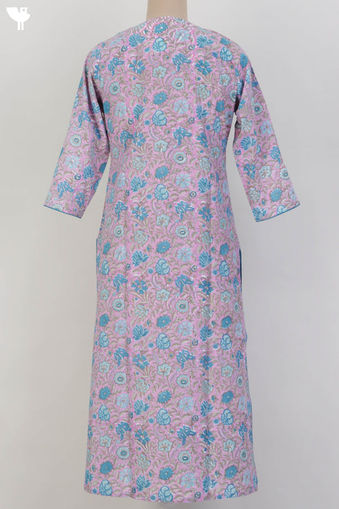 Cambric Cotton Kurta In Floral Block Print