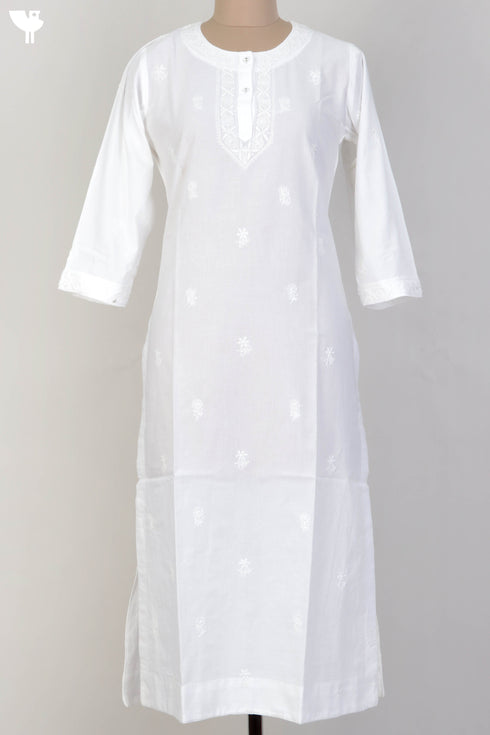 Cambric Cotton Kurta With Chikankari EmbroideryIn Ivory White