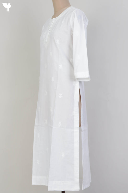 Cambric Cotton Kurta With Chikankari EmbroideryIn Ivory White