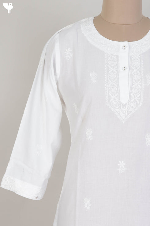Cambric Cotton Kurta With Chikankari EmbroideryIn Ivory White