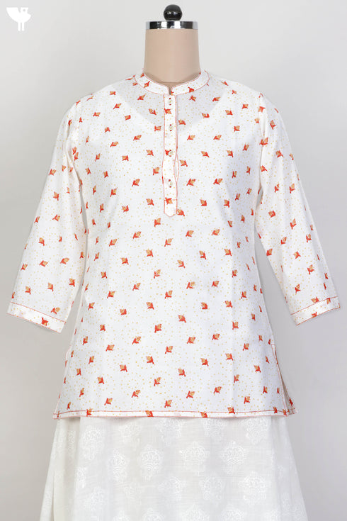Cambric Cotton Top With Floral Block Print