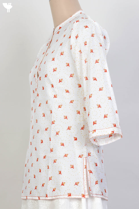 Cambric Cotton Top With Floral Block Print