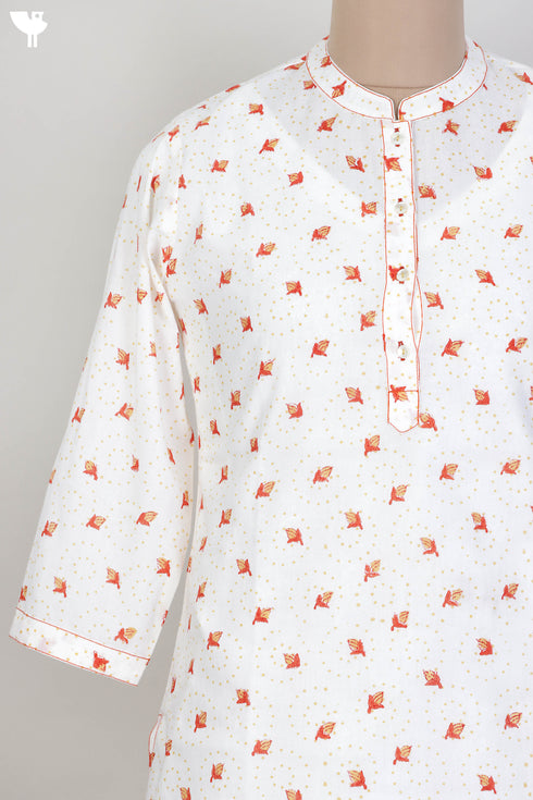Cambric Cotton Top With Floral Block Print