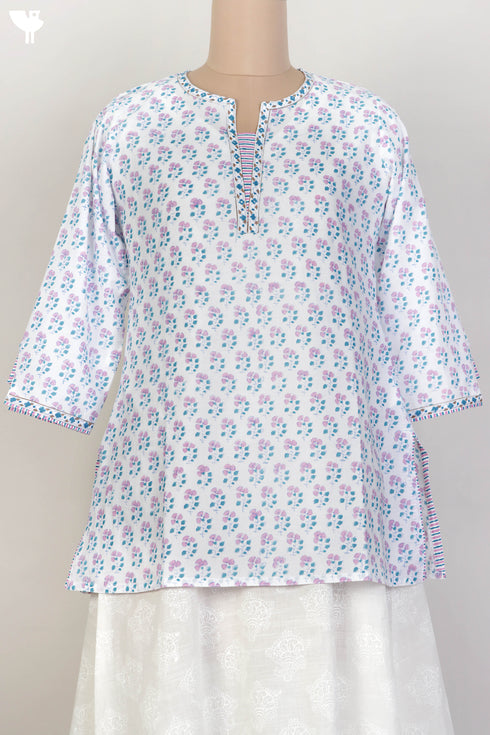 Cambric Cotton Top With Floral Block Print