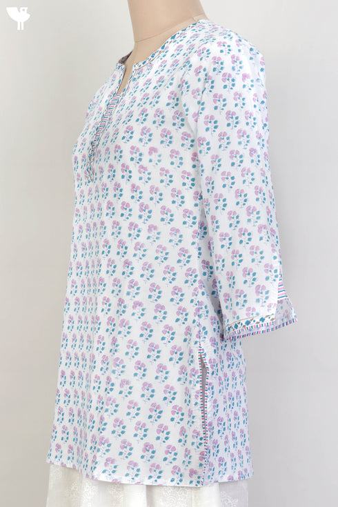 Cambric Cotton Top With Floral Block Print
