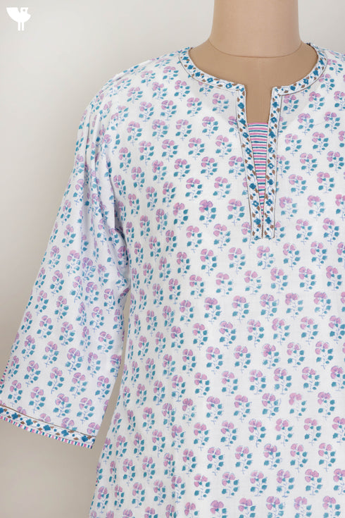 Cambric Cotton Top With Floral Block Print