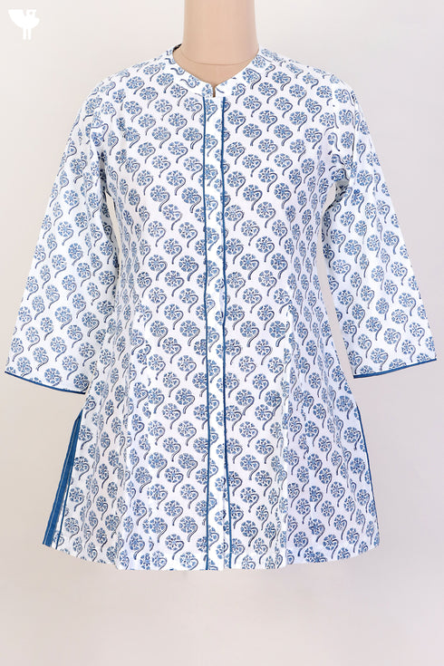 Cambric Cotton Top With Floral Block Print