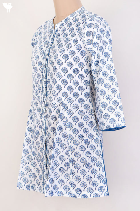 Cambric Cotton Top With Floral Block Print