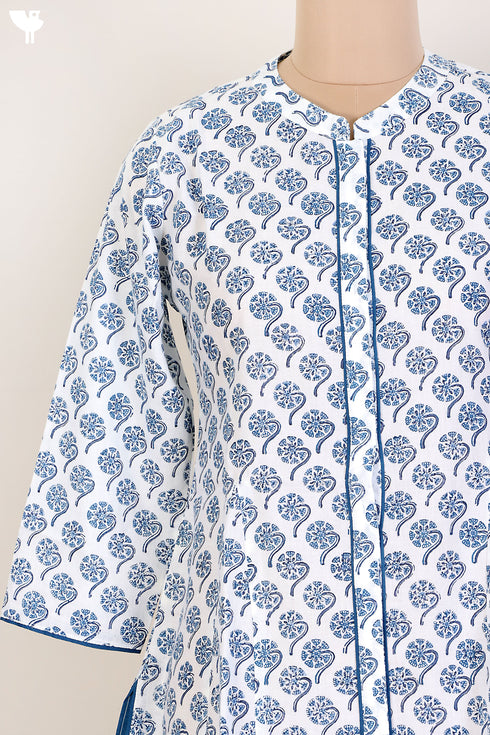 Cambric Cotton Top With Floral Block Print