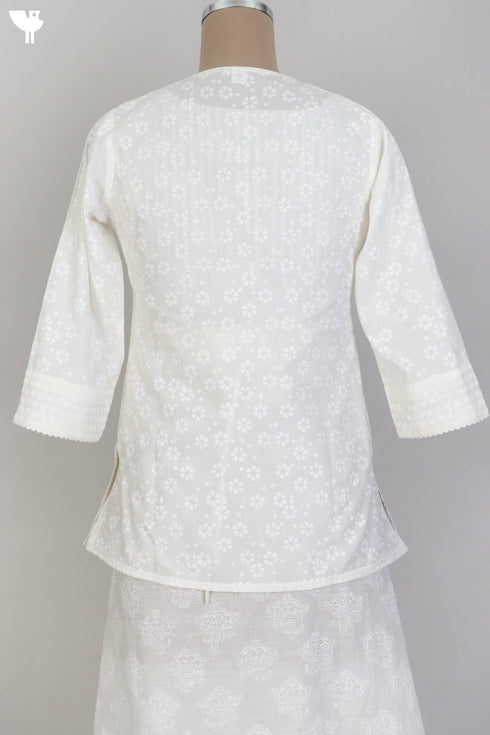 Cambric Cotton Lace Top With Ivory Block Print