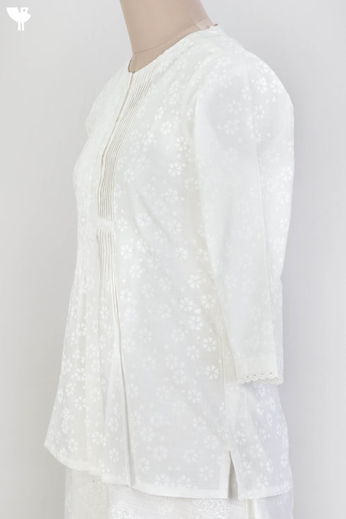 Slub Cotton Pleated Top With Ivory Block Print