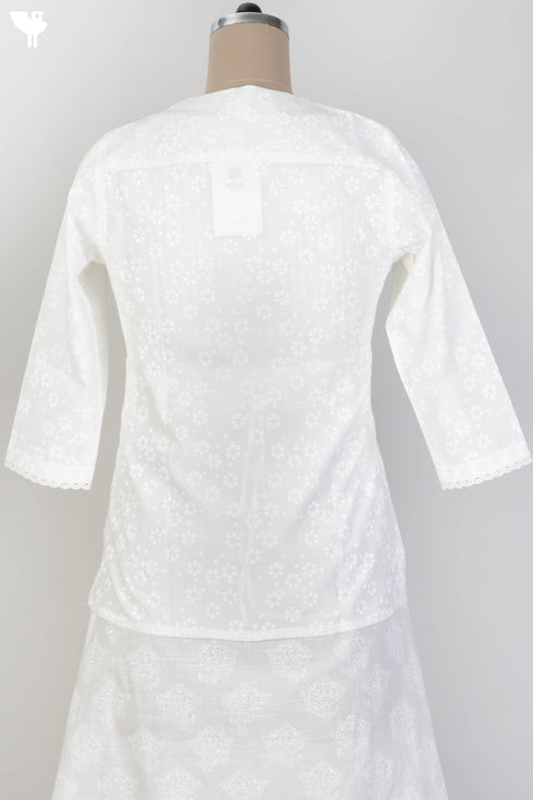 Slub Cotton Pleated Top With Ivory Block Print