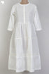 Slub Cotton Tiered Dress With Lace Inserts In Ivory White Block Print