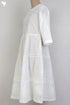 Slub Cotton Tiered Dress With Lace Inserts In Ivory White Block Print