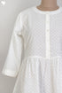 Slub Cotton Tiered Dress With Lace Inserts In Ivory White Block Print