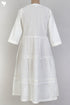 Slub Cotton Tiered Dress With Lace Inserts In Ivory White Block Print