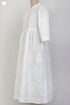 Slub Cotton Tiered Dress With Lace Inserts In Ivory White Block Print
