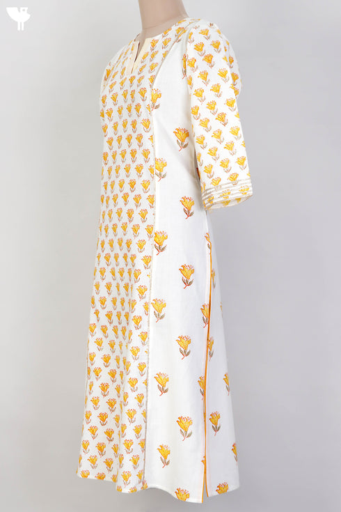 Khaadi Cotton Kurta With Floral Block Print and Gota Embroidery