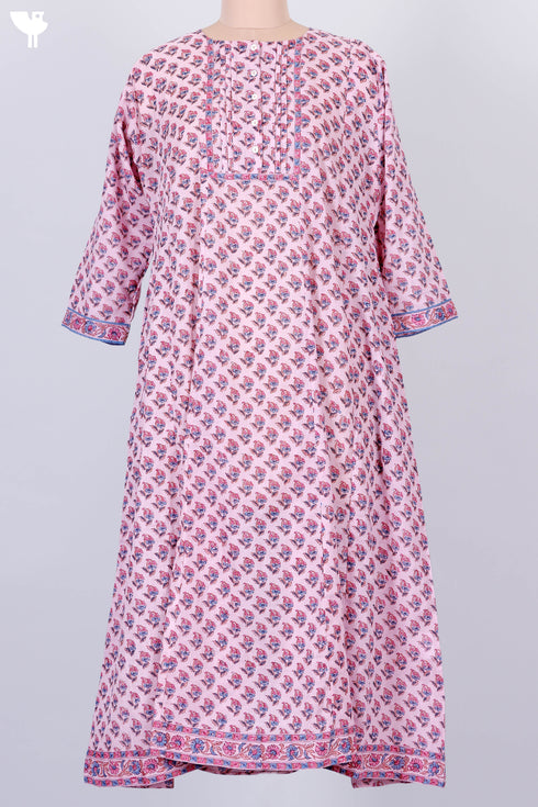 Mulmul Cotton Pintucked Dress In Floral Block Print