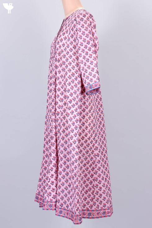 Mulmul Cotton Pintucked Dress In Floral Block Print