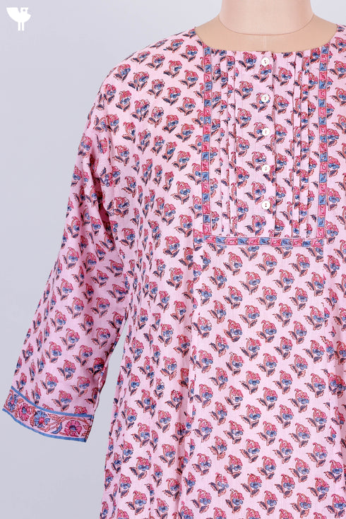 Mulmul Cotton Pintucked Dress In Floral Block Print
