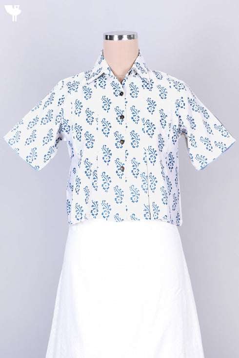 Khaadi Button- Down Top In Floral Block Print