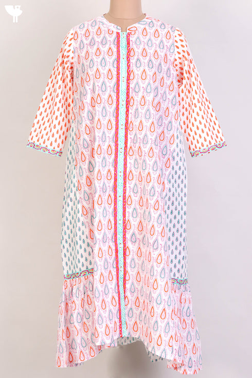 Cambric Cotton Dress With Geometric Block Print