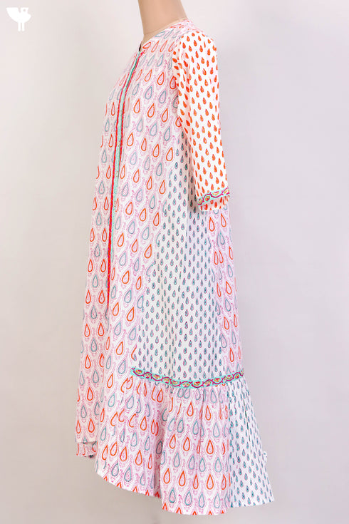 Cambric Cotton Dress With Geometric Block Print