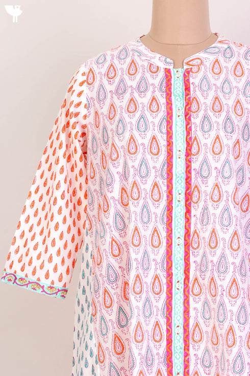 Cambric Cotton Dress With Geometric Block Print