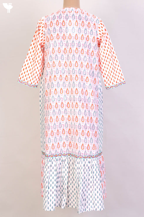 Cambric Cotton Dress With Geometric Block Print
