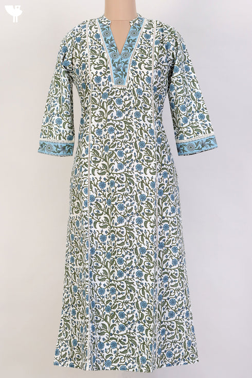 Cambric Cotton Kurta With Lace In Floral Print