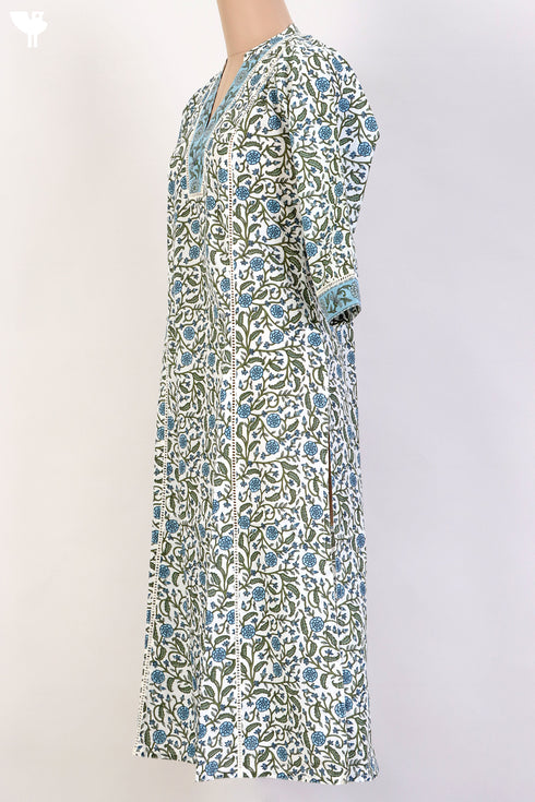 Cambric Cotton Kurta With Lace In Floral Print