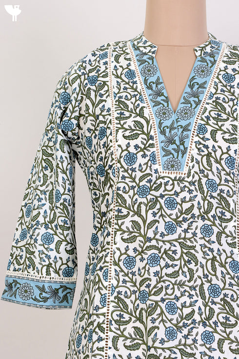 Cambric Cotton Kurta With Lace In Floral Print