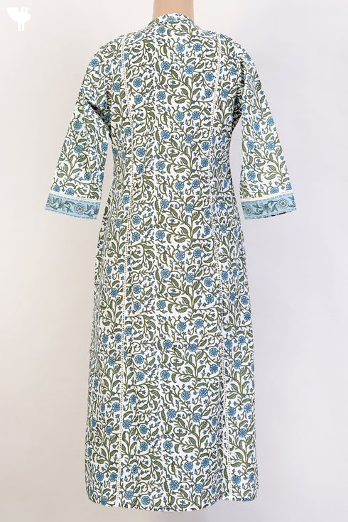 Cambric Cotton Kurta With Lace In Floral Print
