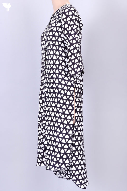Rayon Button Down Kurta In Graphic Block Print