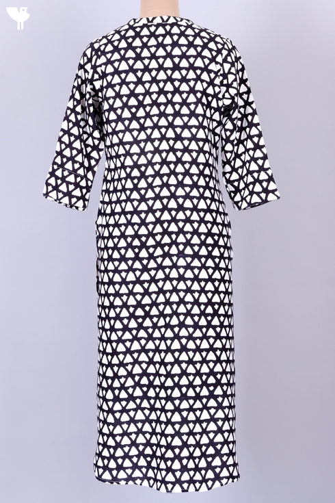 Rayon Button Down Kurta In Graphic Block Print