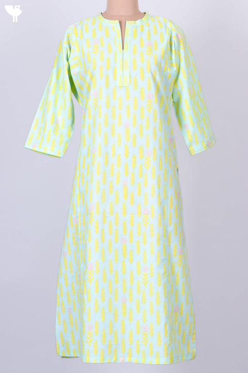 Cambric Cotton Kurta With Abstract Block Print