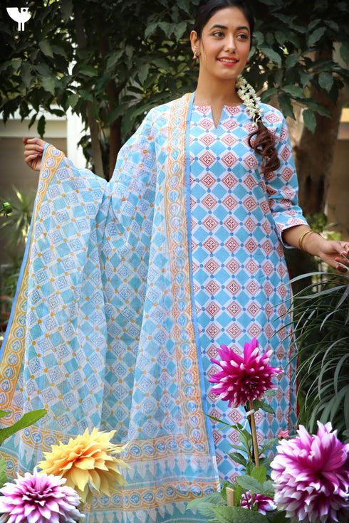 Cambric Cotton KurtaIn Graphic Block Print