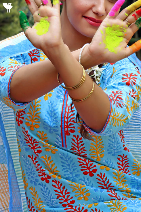 Cambric Cotton Kurta In Graphic Block Print