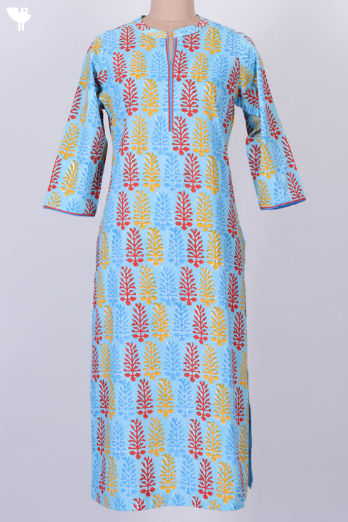 Cambric Cotton Kurta In Graphic Block Print