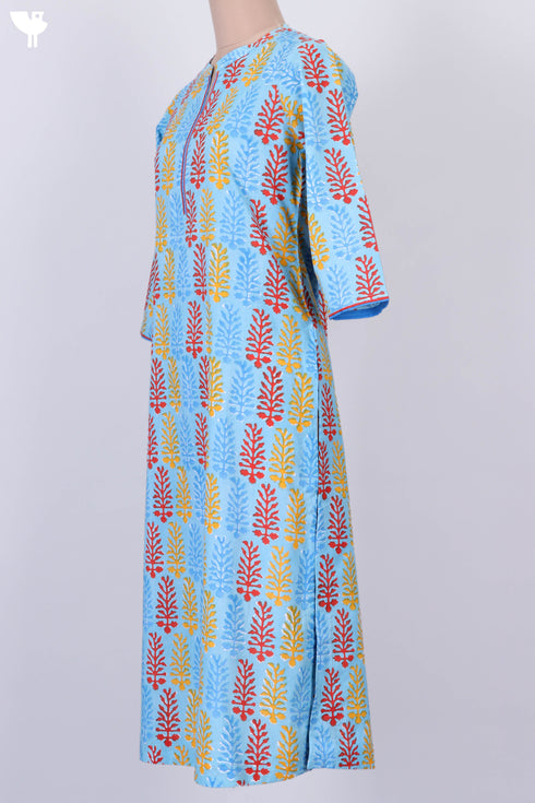 Cambric Cotton Kurta In Graphic Block Print