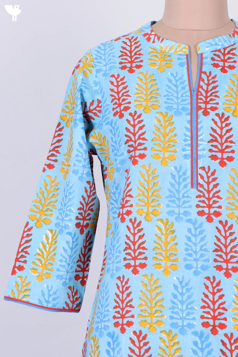 Cambric Cotton Kurta In Graphic Block Print