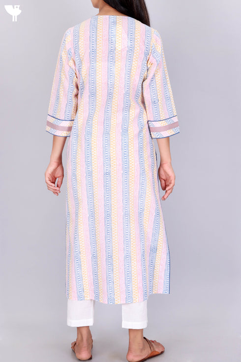 Cambric Cotton Kurta With Graphic Block Print