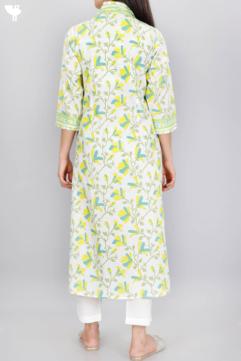 Cambric Cotton Kurta In Floral Block Print