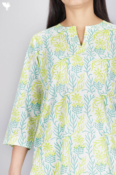Cambric Cotton Kurta In Floral Block Print